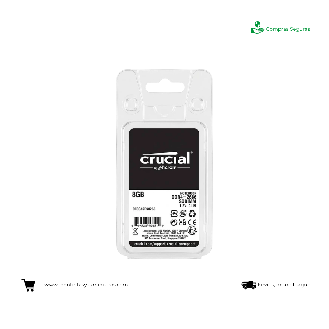 Memoria DDR4 Crucial 8GB 2666MHz para Portátil
