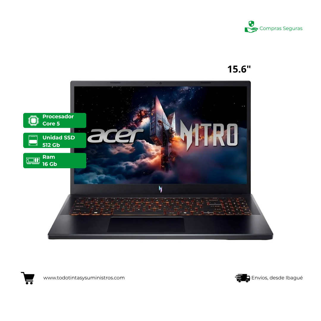 Portátil Acer Nitro ANV15-52 58HT Intel Core 5 210H Ram 16GB Ssd 512GB RTX 5050 8GB 165Hz 15.6"