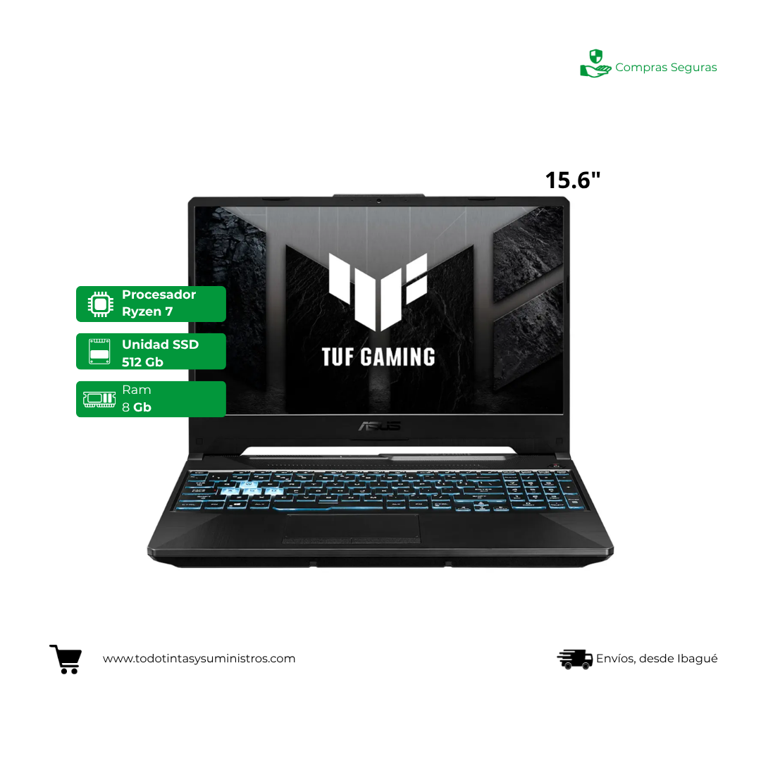 Portátil ASUS Gamer Ryzen 7 7445HS Ram DDR5 8Gb Ssd 512Gb RTX 3050 4Gb 15.6"