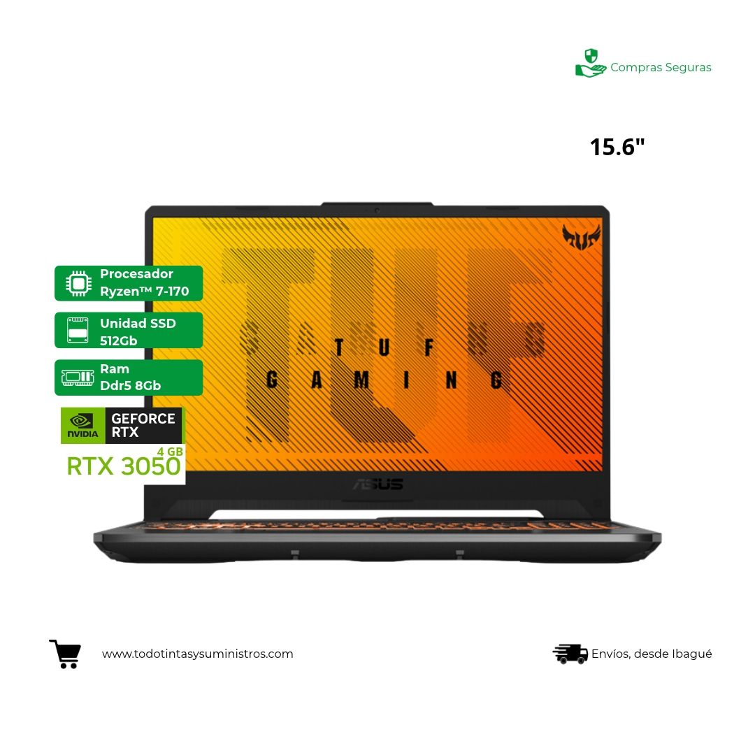 Portátil Gamer ASUS Gaming A15 Ryzen™ 7-170 RTX™ 3050 4 GB Ram 8Gb DDR5 Ssd 512Gb 15.6″