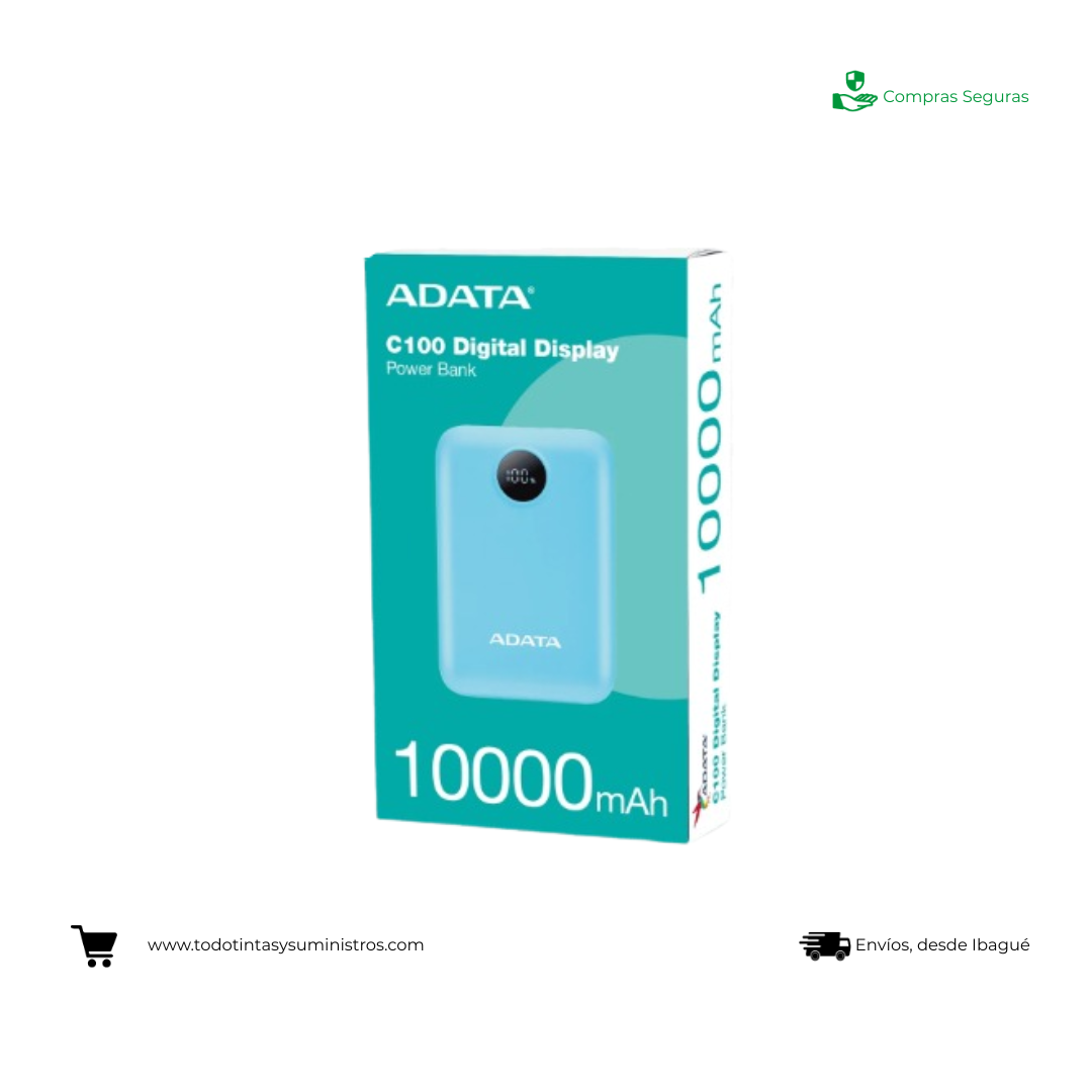 Power Bank Adata C100 con Pantalla Digital USB-C Azul (10.000 Mah)