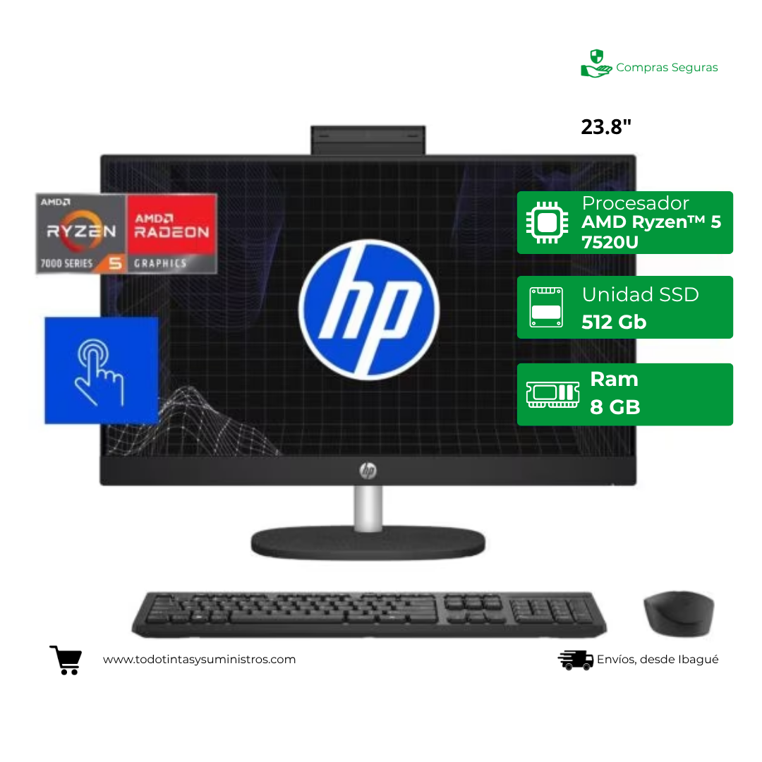 Todo en uno Hp 24-cr0017la PC Ryzen 5 Ram 8Gb Ssd 512Gb pantalla táctil 23.8 Windows 11 Home